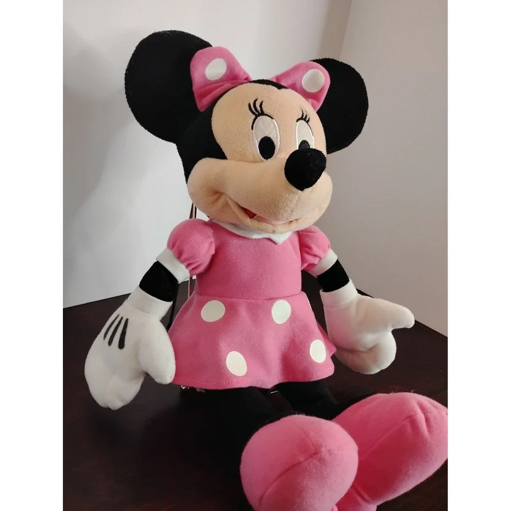 Disney Minnie Mouse Plush Pink Polka Dot Dress Stuffed Animal Toy 16 inch